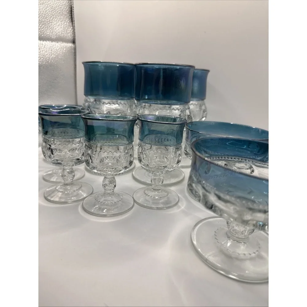 Blue Crown By Colony Set‎ 4 Wine Cup, Water Goblet, Dessert Dish (12 Pieces)